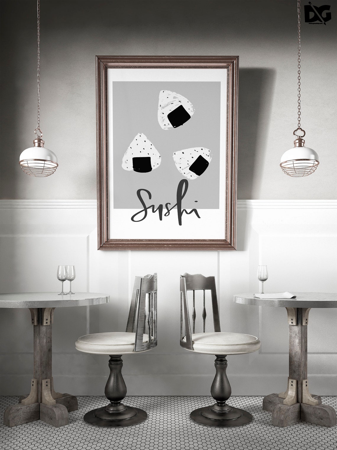 Onigiri Sushi Trio Monochrome Japanese Rice Ball Kitchen Poster - Image 4