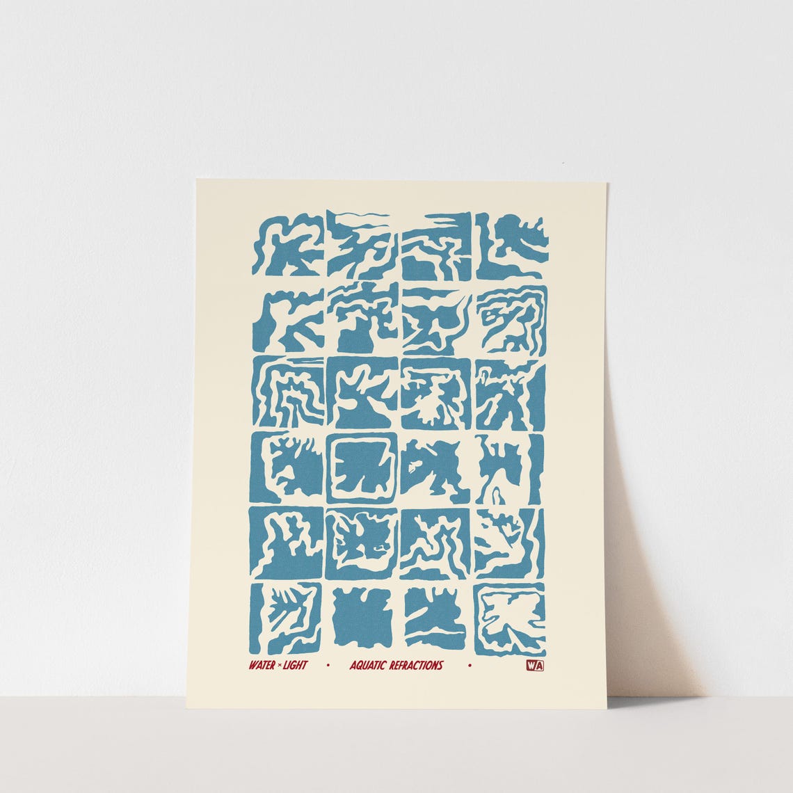 Water Light Aquatic Refractions Abstract Blue Tile Grid Art Poster