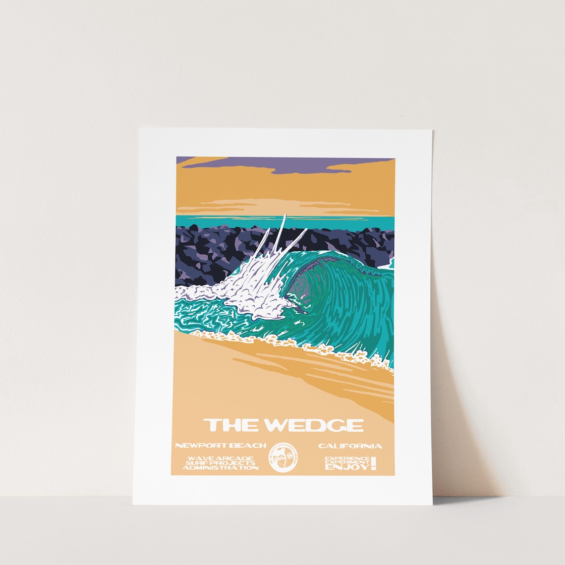 The Wedge Newport Beach California Surf Wave Retro Travel Poster