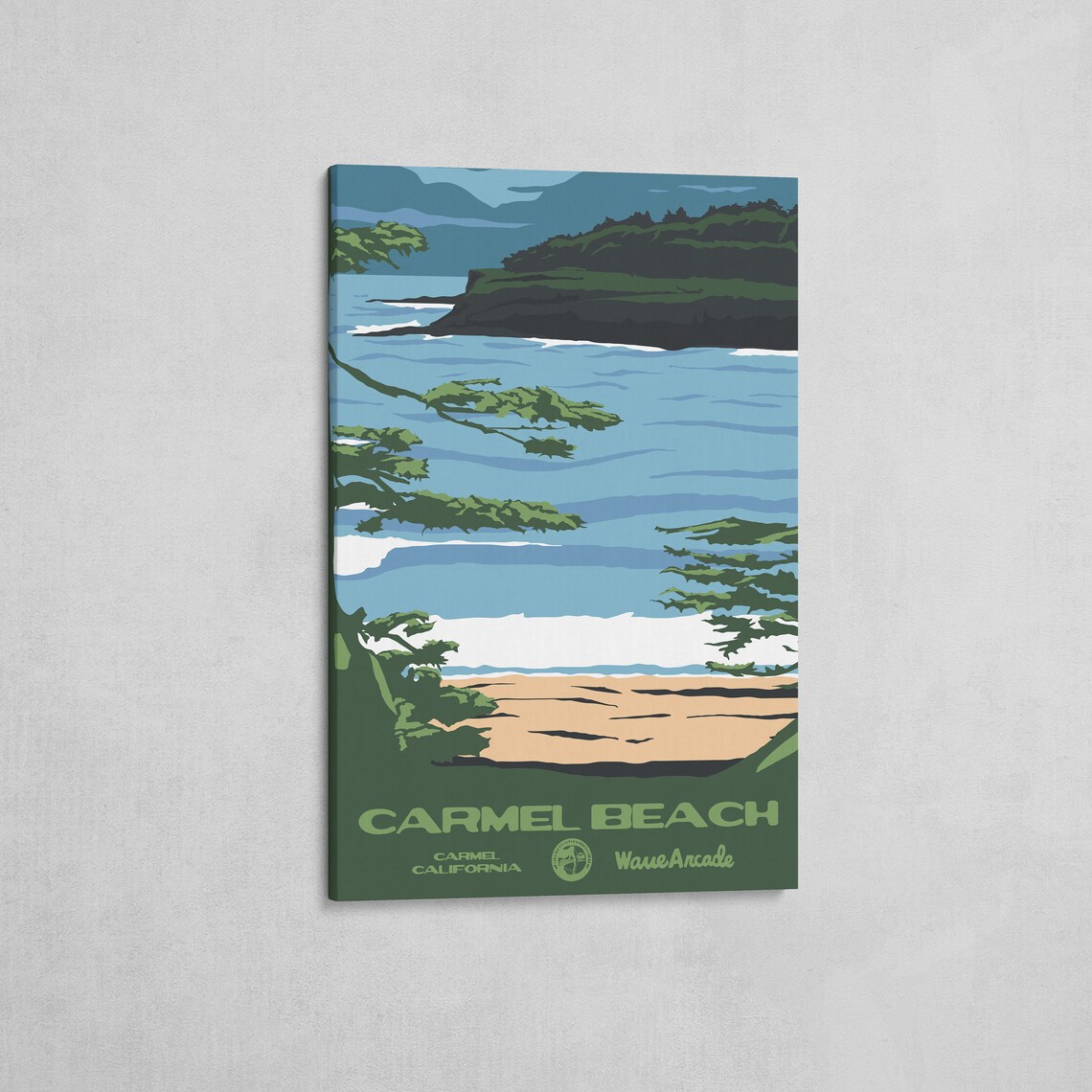 Carmel Beach Carmel Ca Print National Parks Vintage Style Surf Art Framedunframed Coastal Print - Image 2
