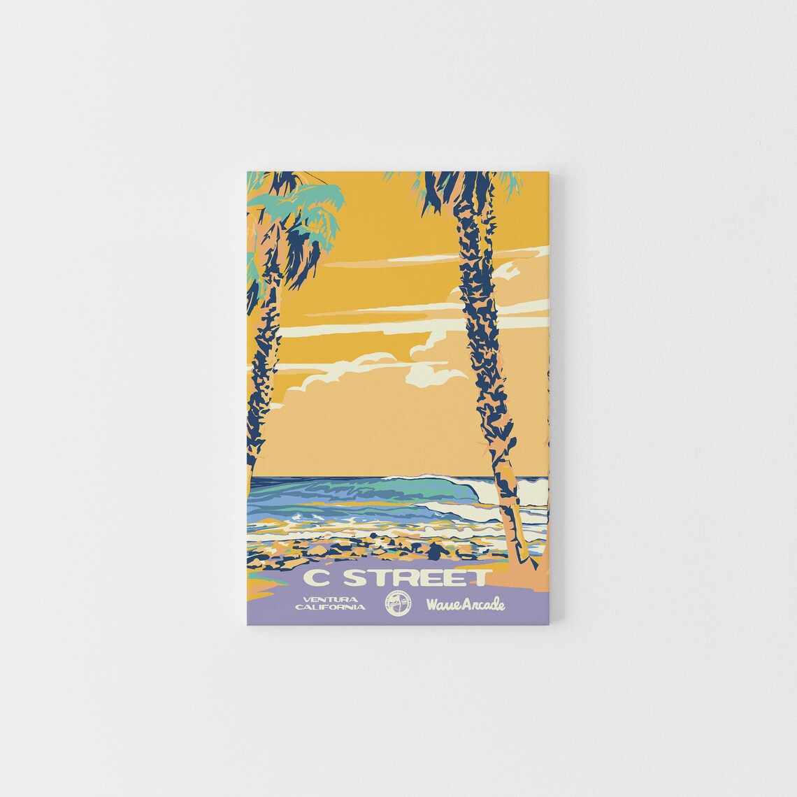C Street Ventura Palm Trees Surf Wave Travel Poster California