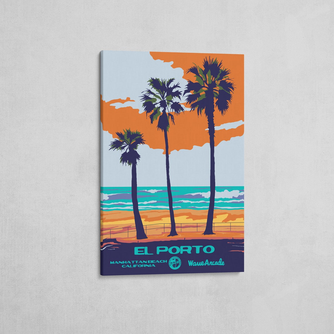El Porto Manhattan Beach California Palm Sunset Surf Travel Poster - Image 2