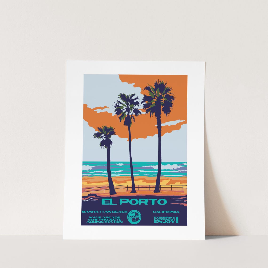 El Porto Manhattan Beach California Palm Trees Sunset Surf Poster
