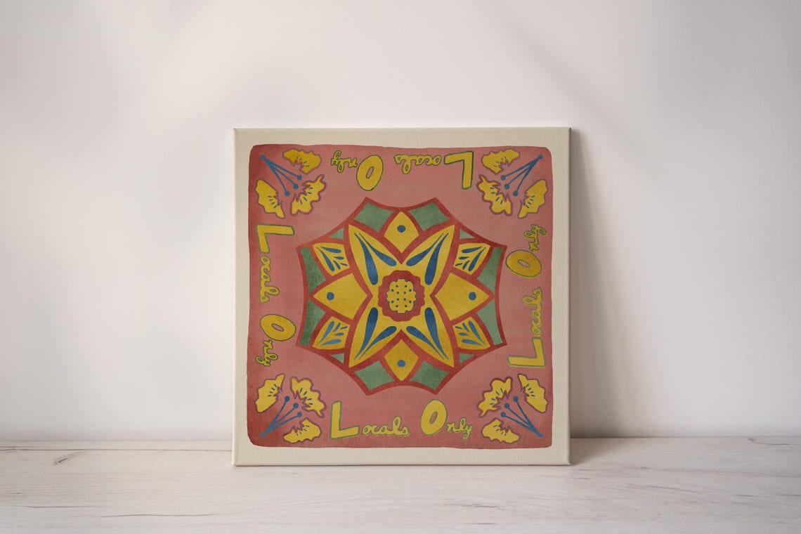 Locals Only Talavera Tile Medallion Pink Yellow Folk Art Poster - Image 2