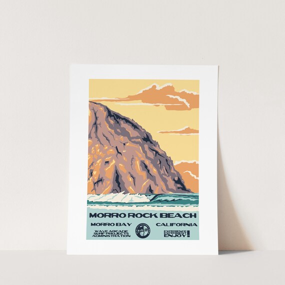 Copy Morro Rock Beach Morro Bay Ca Surf Poster National Parks Style