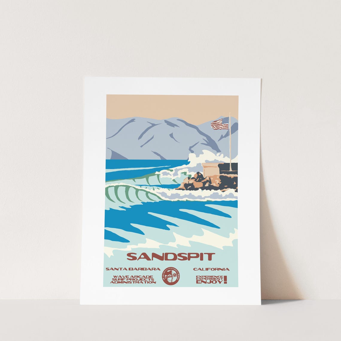 Sandspit Santa Barbara California Ocean Wave Surf Poster Vintage Style