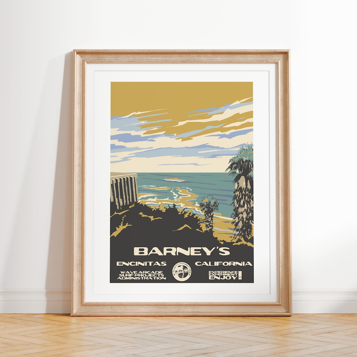 Barney's Encinitas Palm Cliff Surf Cove Travel Poster California
