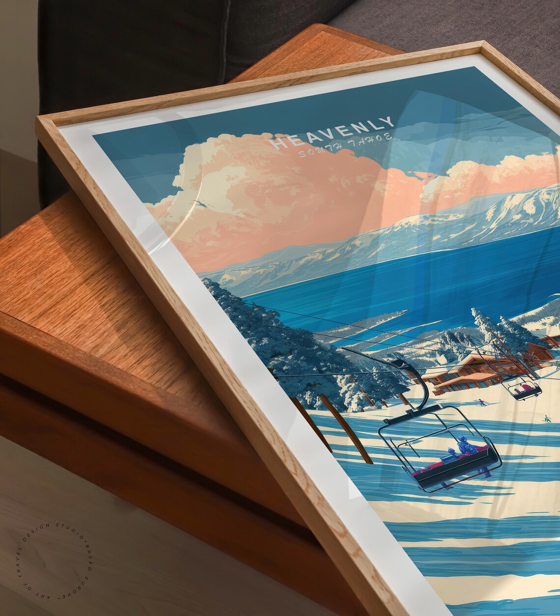 Heavenly South Tahoe Lake View Ski Slope Pink Clouds Vintage Poster - Image 6