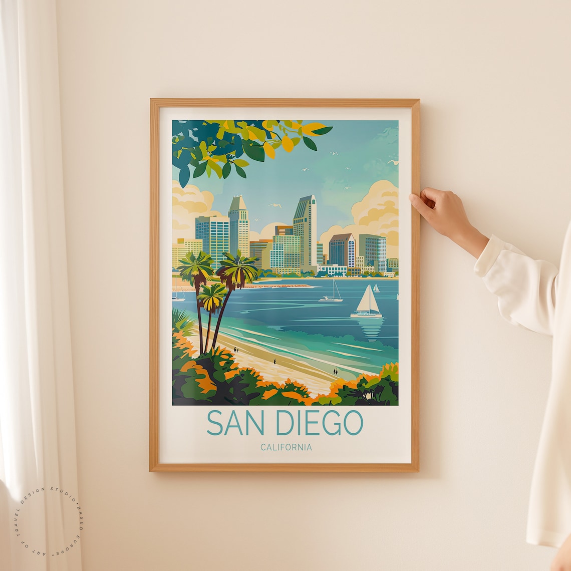 San Diego California Bay Skyline Sailboats Sunny Beach Poster - Image 2