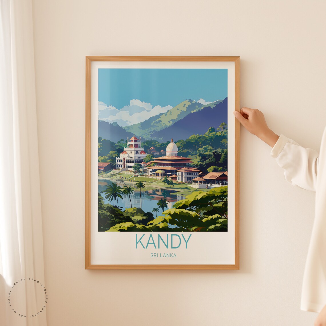 Kandy Sri Lanka Temple of the Tooth Lakeside Painted Art Poster - Image 2