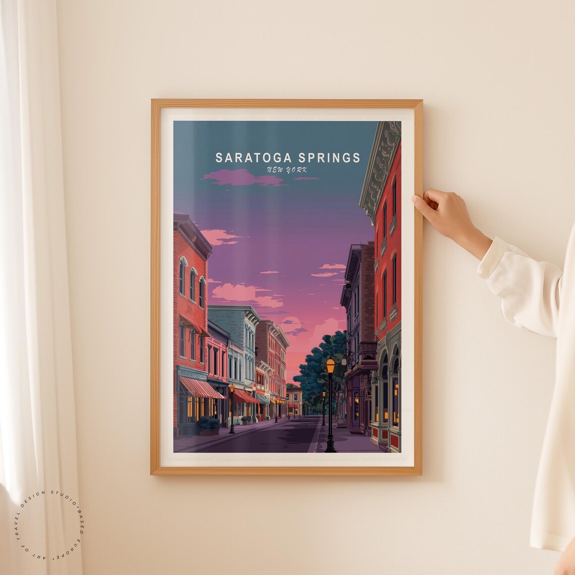 Saratoga Springs New York Lamplit Street Vintage Travel Poster - Image 5