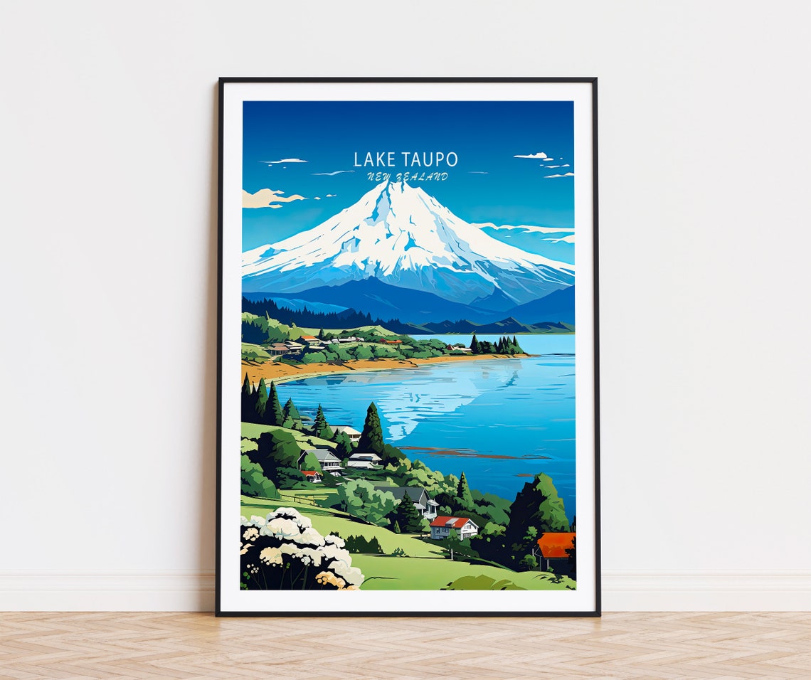 Lake Taupo New Zealand Travel Print Lake Taupo New Zealand Wall Art Coast Poster Print New Zealand Wall Decor Birthday Present
