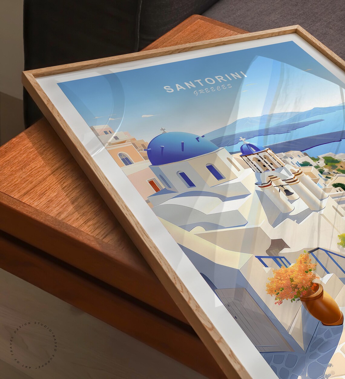 Santorini Greece Oia Blue Domes Aegean Caldera Scenic Travel Poster - Image 3