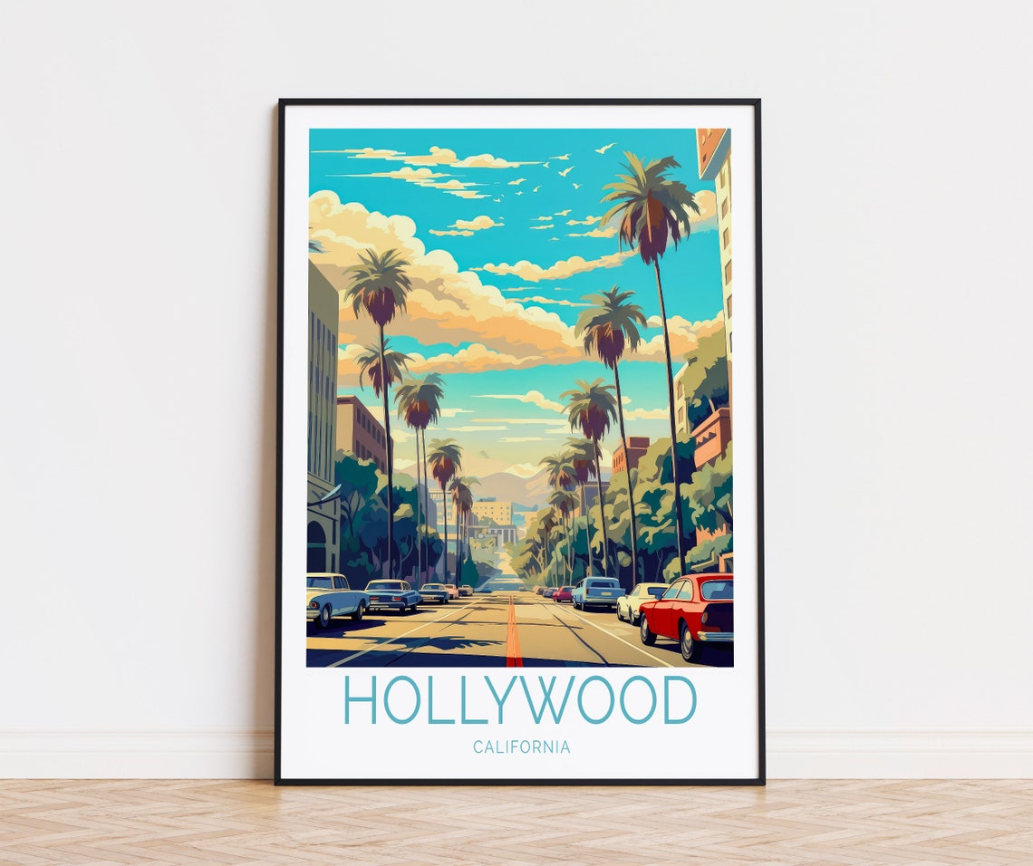 Hollywood City Travel Poster California Wall Art La California Wall Decor Hollywood Birthday Gifts Anniversary Print