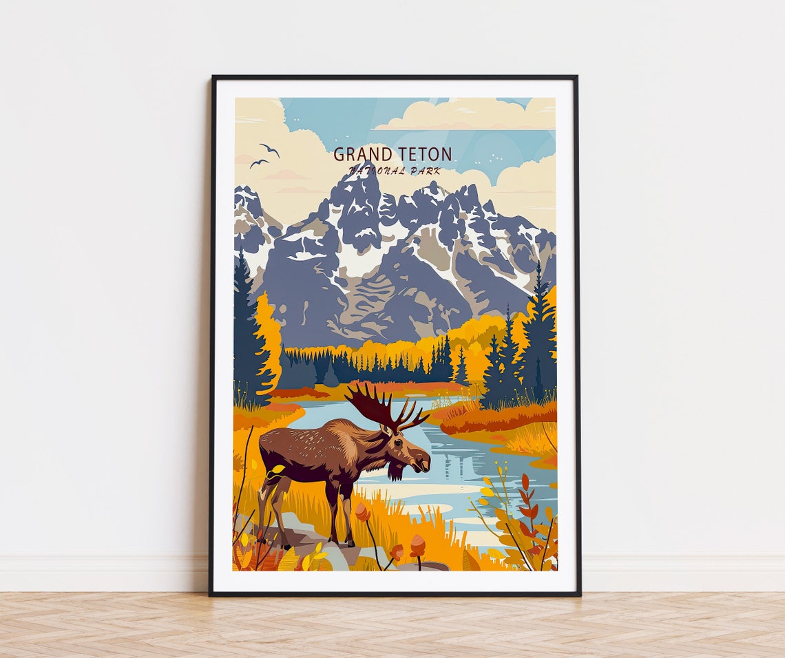 Grand Teton National Park Travel Poster Wyoming Wall Art Grand Teton Wyoming Print Personalised Gifts Wedding Present