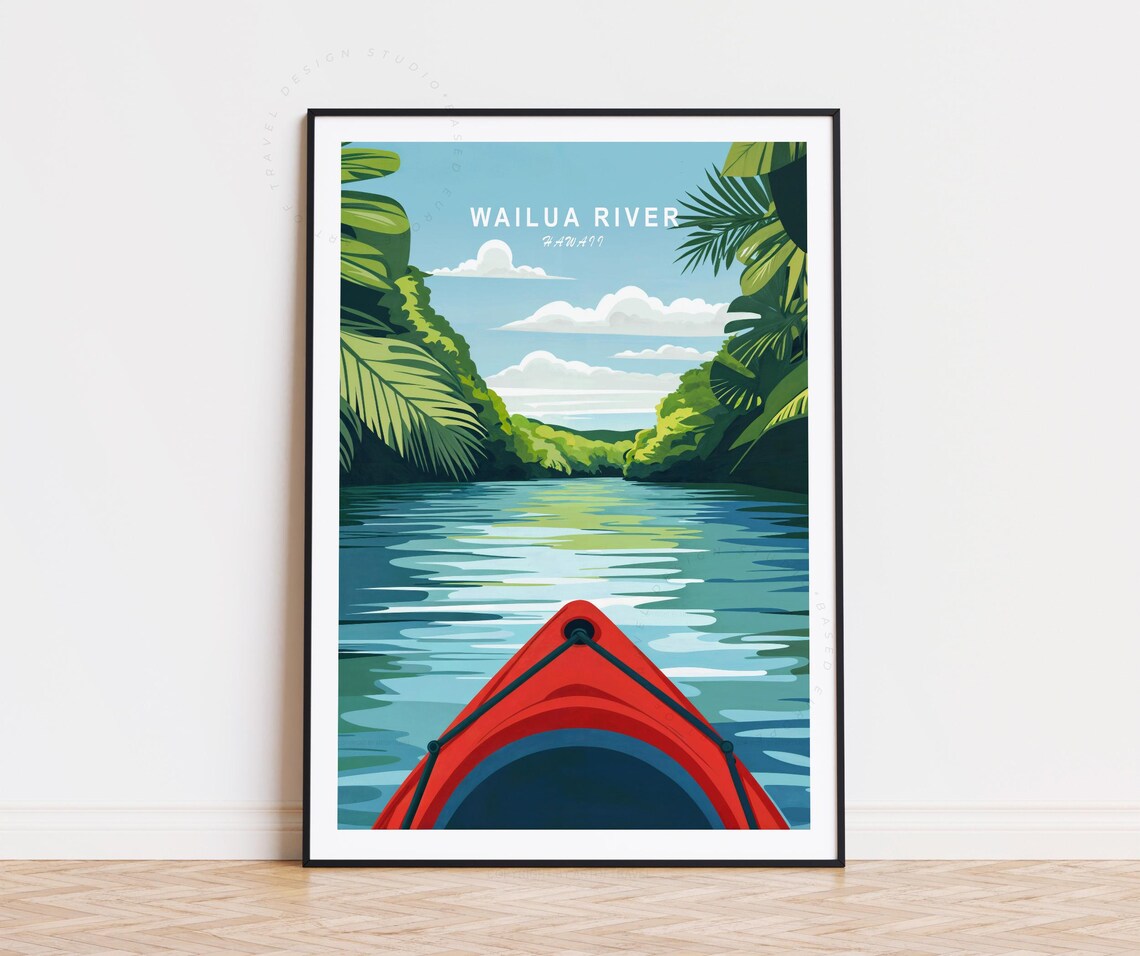 Wailua River Hawaii Kayak Journey Lush Palm River Travel Poster