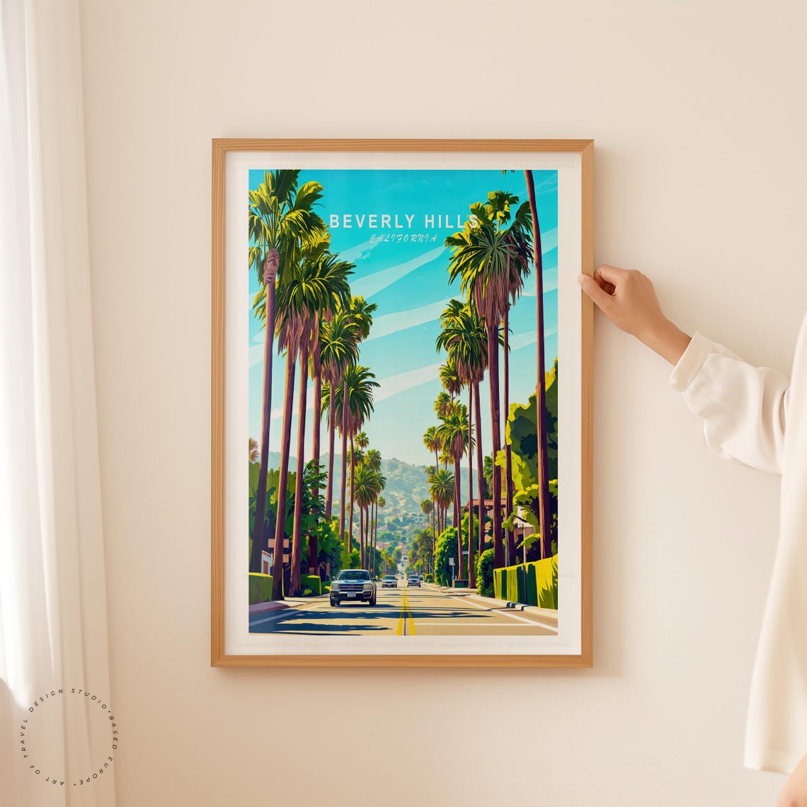 Beverly Hills California Palm Tree Lined Avenue City Travel Poster - Image 5
