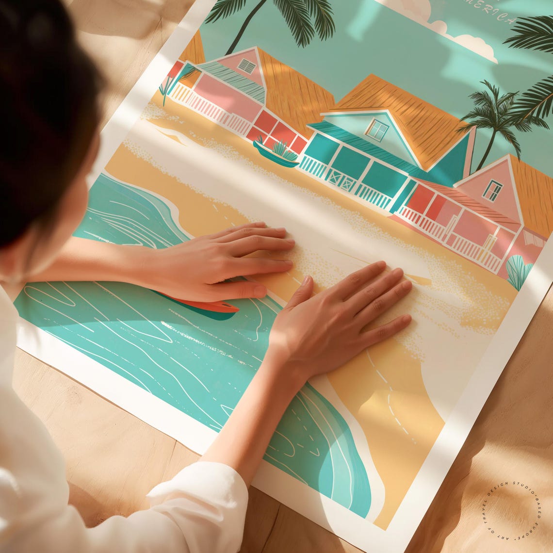 Belize Central America Pastel Beach Houses Palms Turquoise Bay Poster - Image 3
