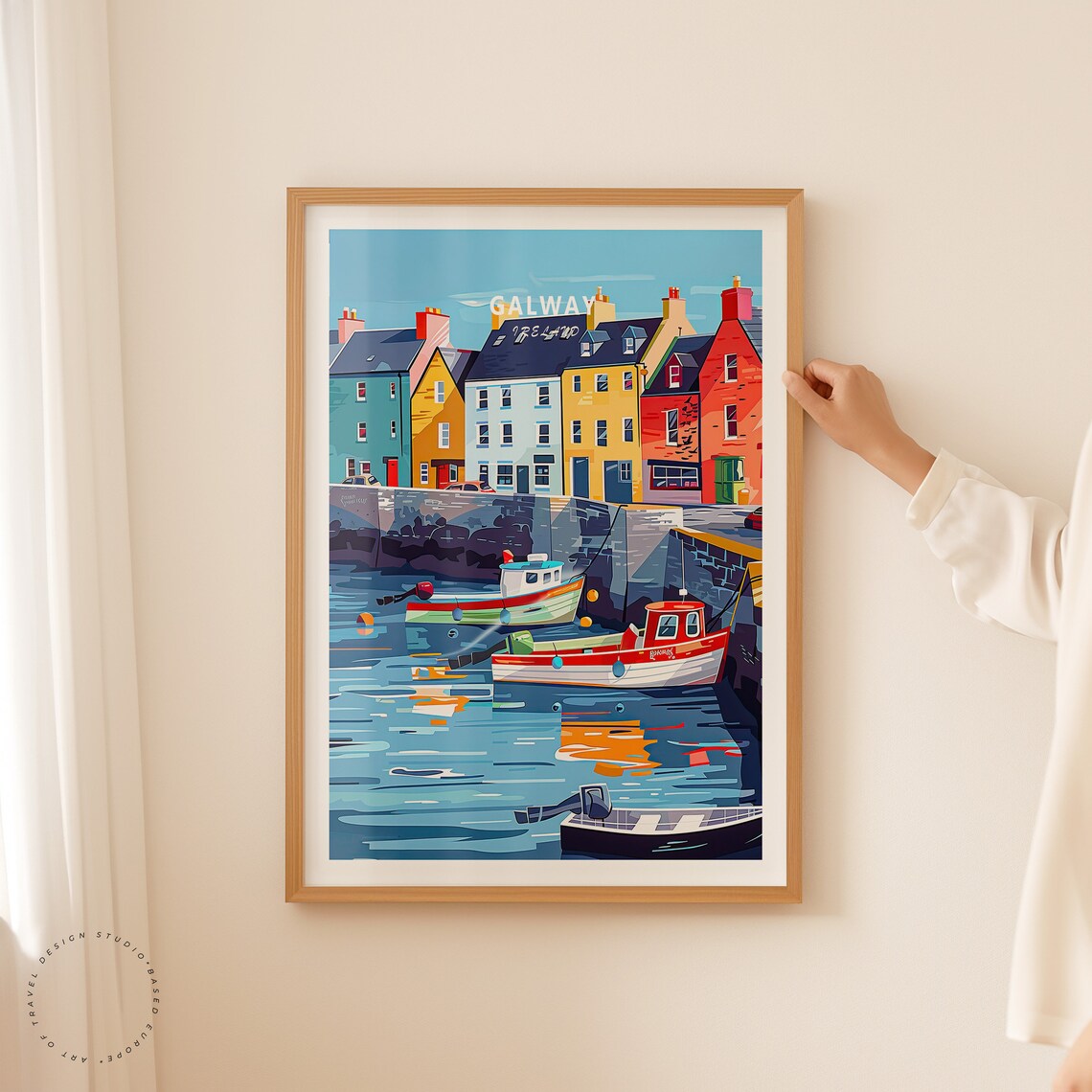 Galway Ireland Colorful Harbor Boats Quayside Top Title Poster - Image 2