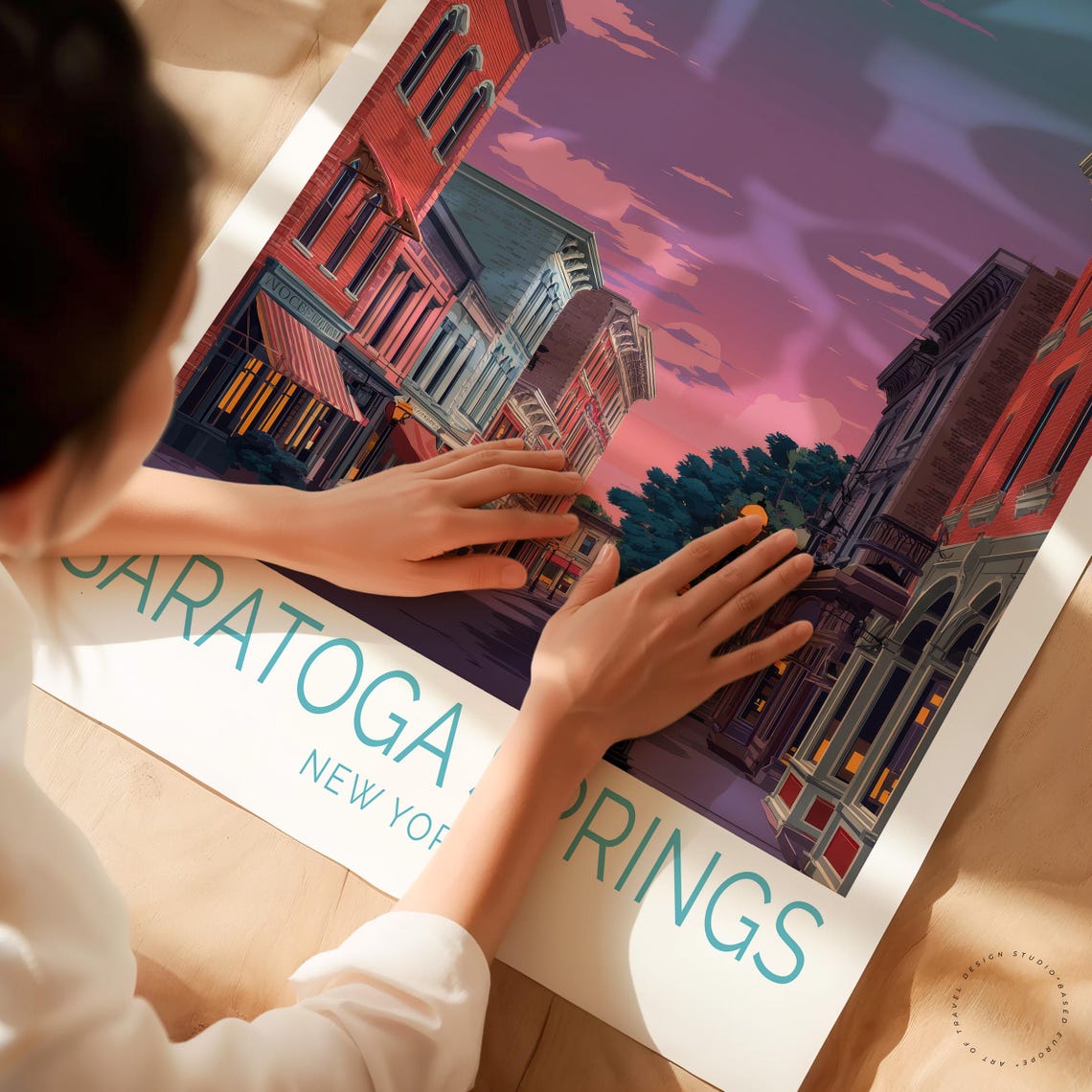 Saratoga Springs New York Evening Boulevard Dusk Travel Poster - Image 3