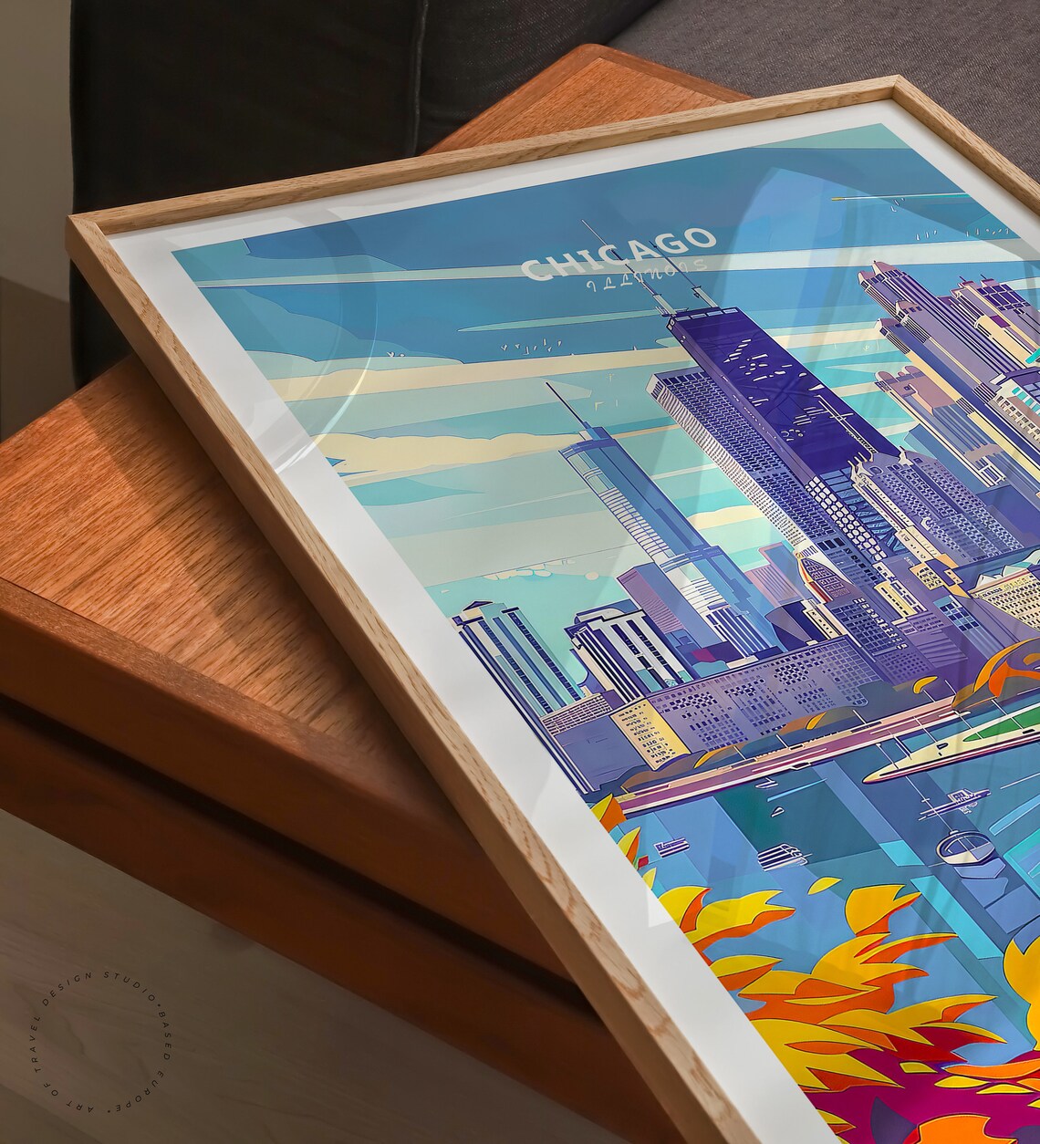 Chicago Illinois Skyline Lakefront Autumn Foliage Travel Poster - Image 3