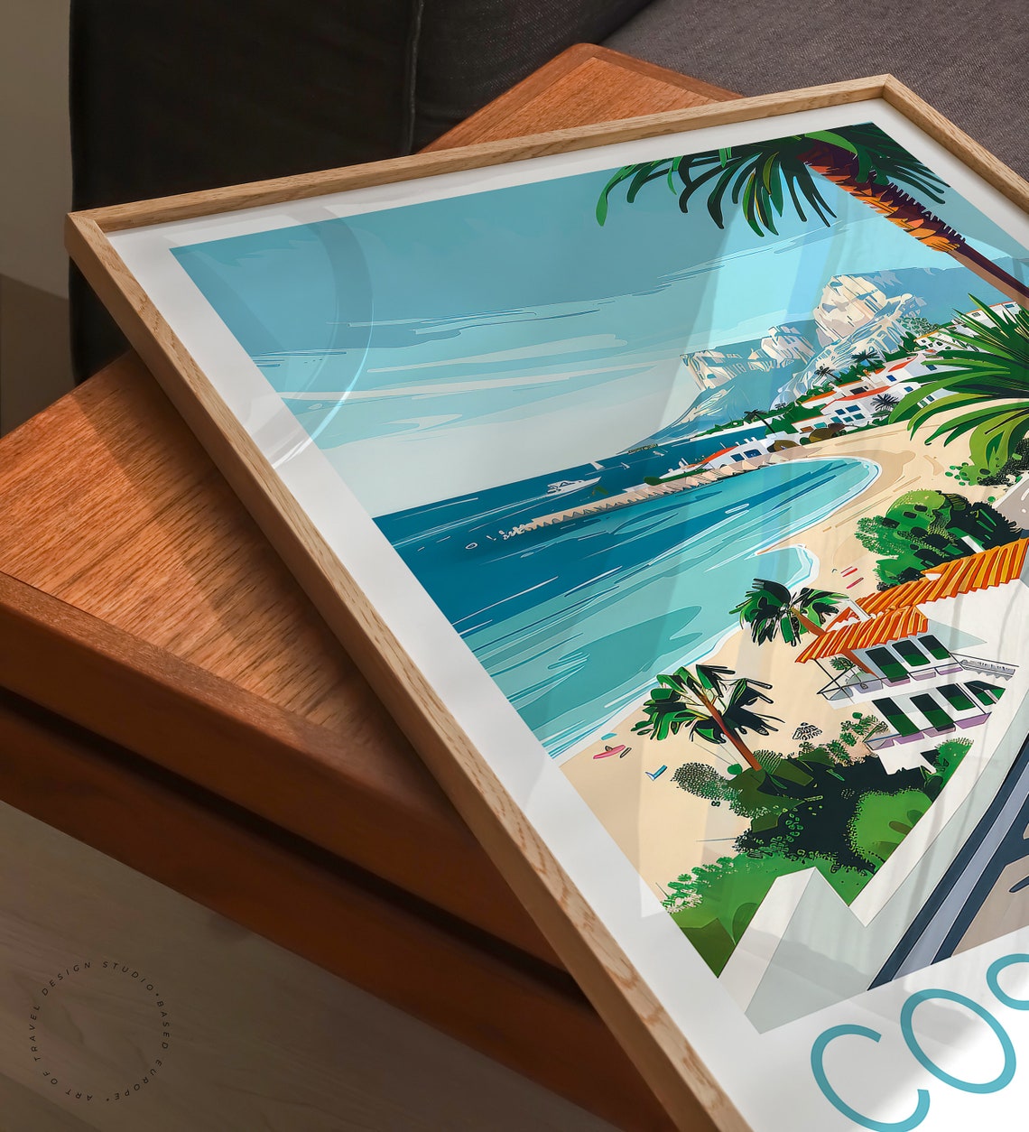 Costa Blanca Spain Palm Road And Turquoise Beach Travel Poster - Image 3
