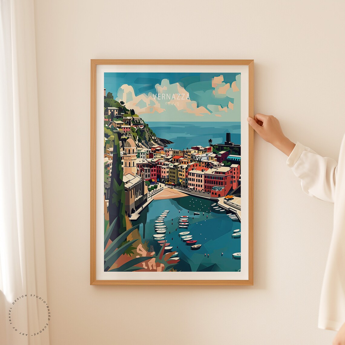 Vernazza Italy Colorful Harbor Boats Coastal Village Travel Poster - Image 2
