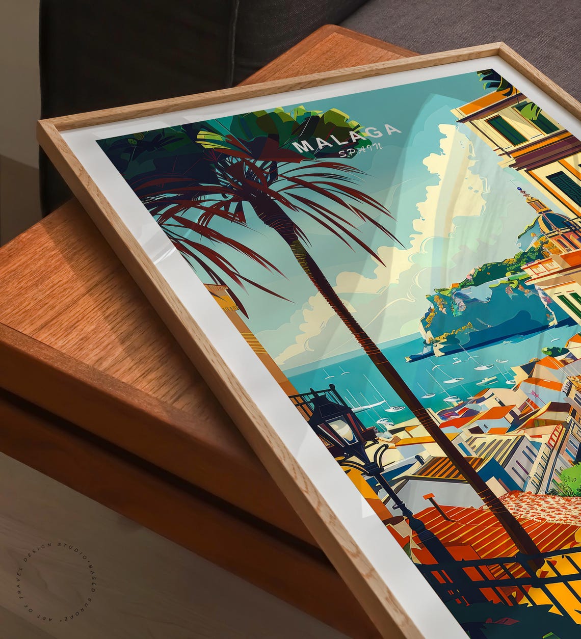Malaga Spain Coastline Palm Trees Beautiful Sunny Retro Travel Poster - Image 3