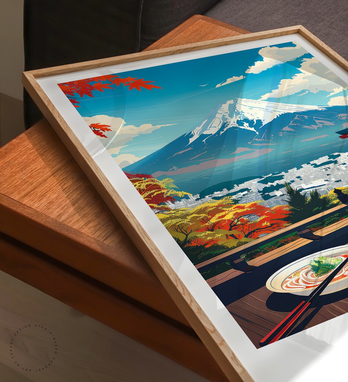 Tokyo Japan Mount Fuji Pagoda Ramen Autumn Vintage Travel Poster - Image 3