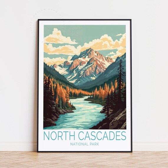North Cascades National Park Autumn River Valley Snowy Peaks Poster
