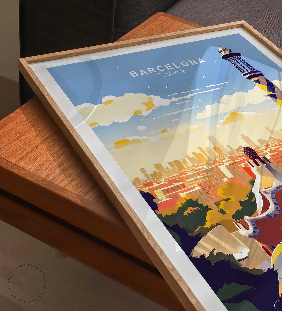 Barcelona Spain Park Guell Mosaic Tower Skyline Travel Poster - Image 3