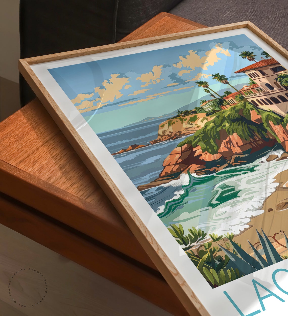 Laguna Beach California Bluff Houses Rocky Shore Waves Wall Art - Image 3
