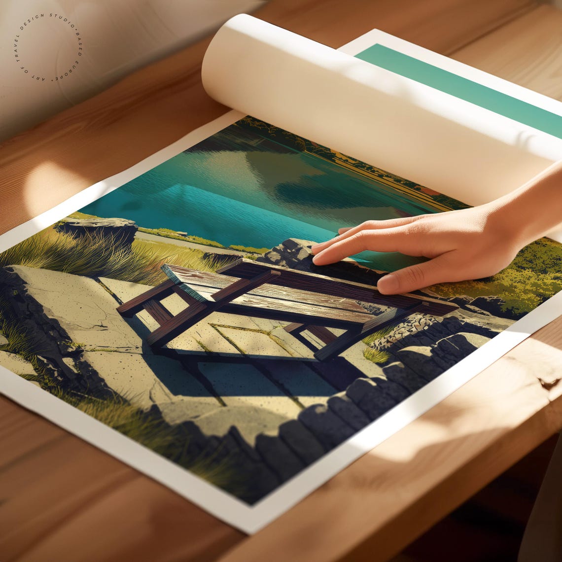 Loweswater England Lake District Fell Reflection Bench Travel Poster - Image 2