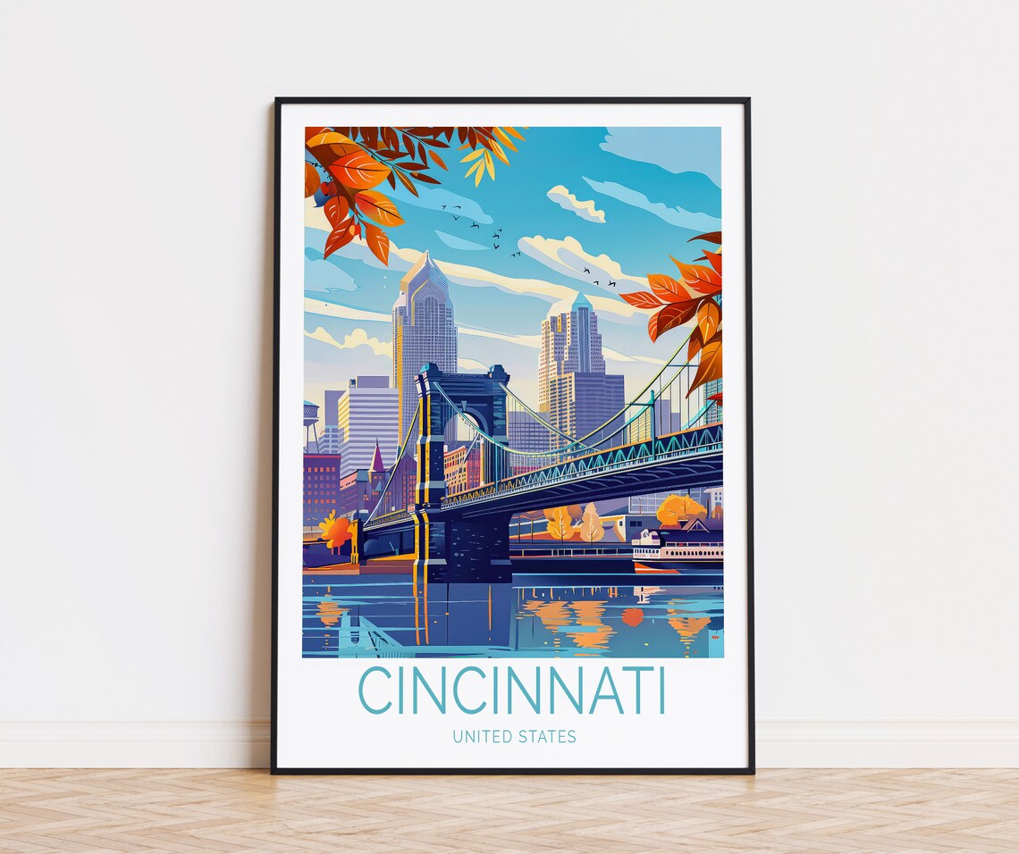 Cincinnati Travel Poster, Ohio City Wall Art