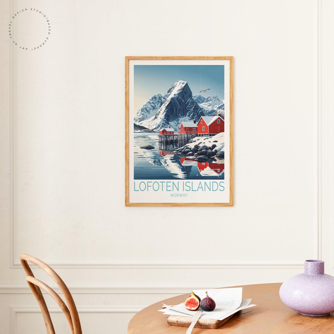 Lofoten Islands Norway Red Cabins Snowy Peak Vintage Travel Poster - Image 4