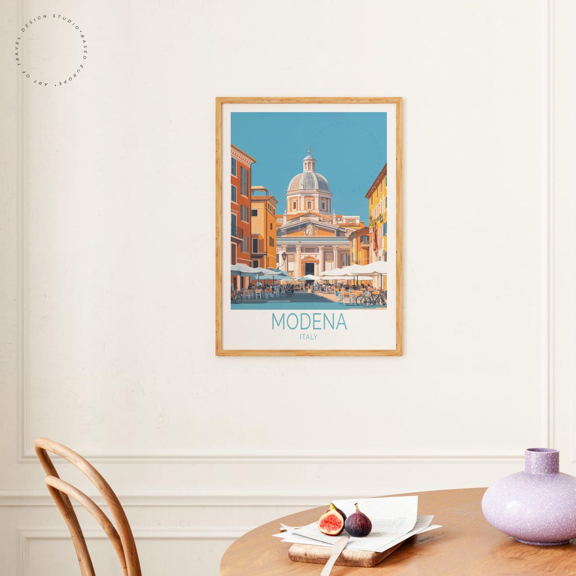 Modena Italy Cathedral Square Cafe Umbrellas Sunny Travel Poster - Image 4