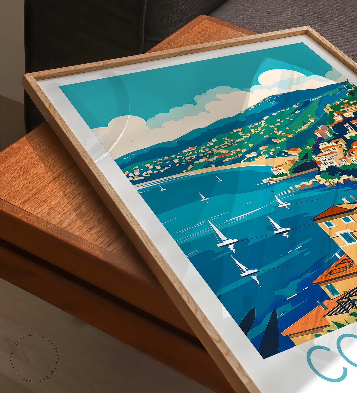 French Riviera Sailboat Coast Azure Blue Vintage Travel Poster - Image 3