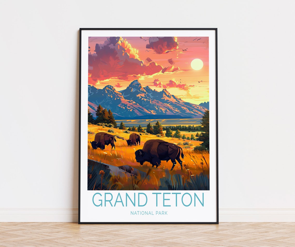 Grand Teton National Park Travel Poster National Park Print Grand Teton Wyoming Poster National Park Wall Art Personalised Gifts