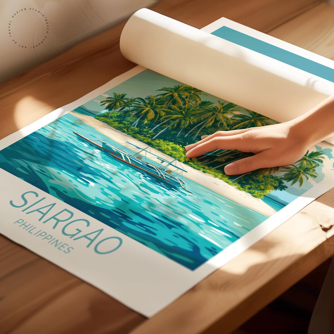 Siargao Philippines Palm Islet Banca Boat Turquoise Water Poster - Image 2