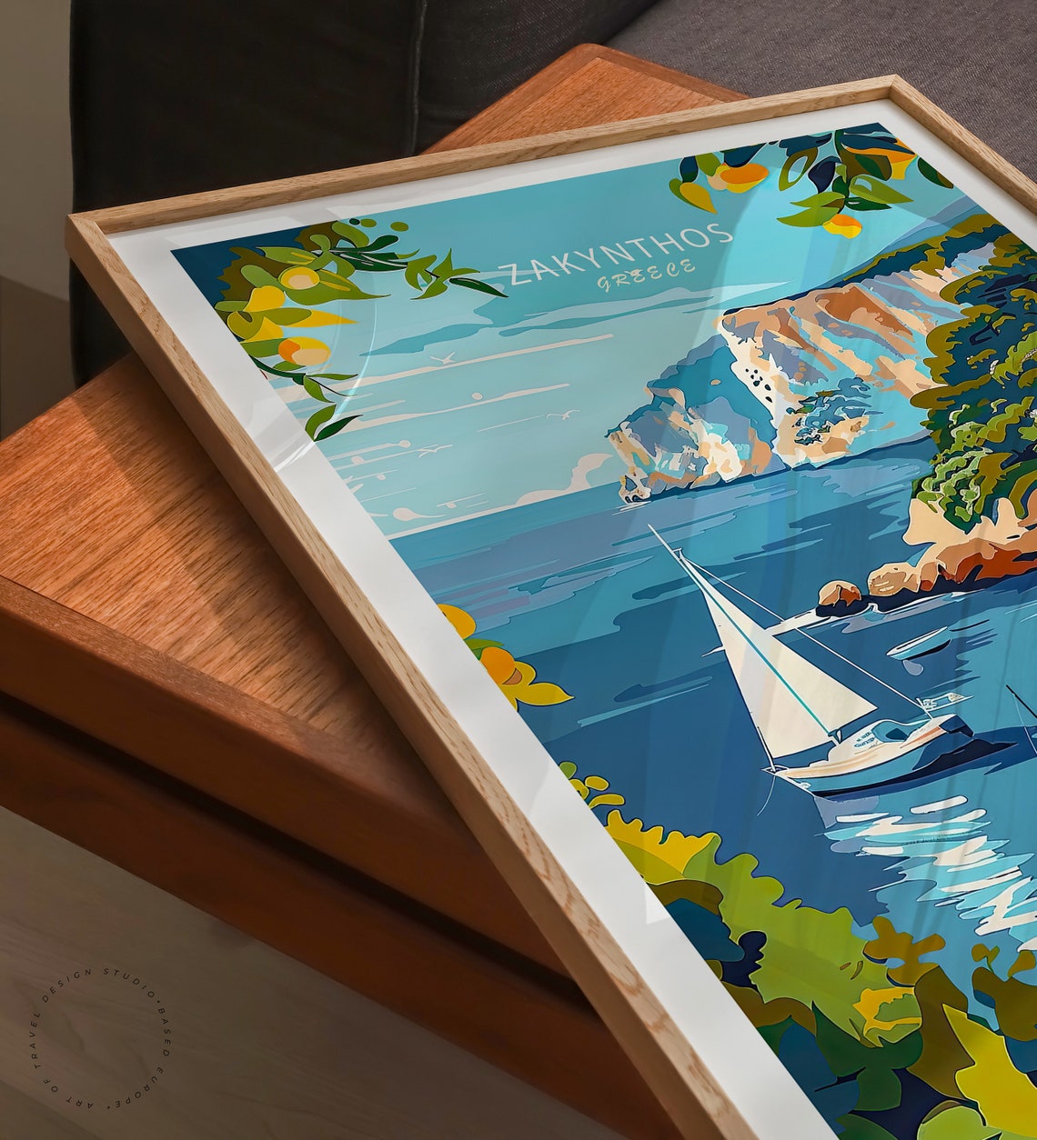 Zakynthos Greece Lemon Branch View Over Cliff Cove Travel Poster - Image 3