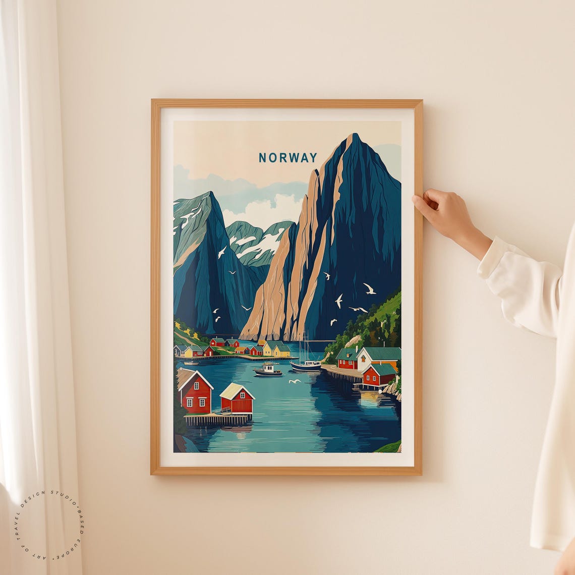 Norway Fjord Fishing Village Red Cabins Between Towering Peaks Poster - Image 2