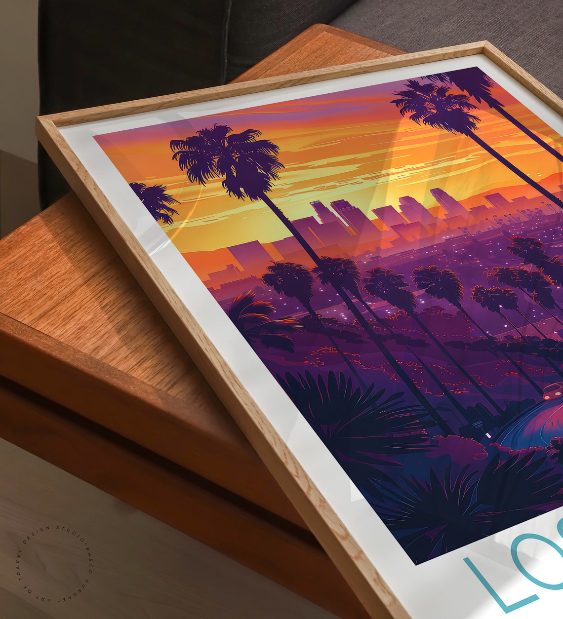 Los Angeles California Palm Tree Sunset Skyline Travel Poster - Image 3
