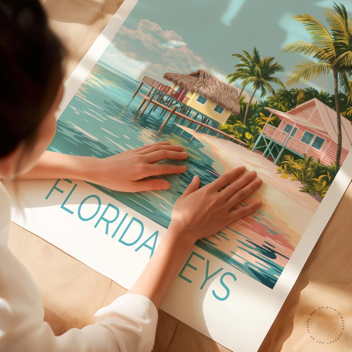 Florida Keys Thatched Stilt Hut Turquoise Water Beach Cottage Poster - Image 3