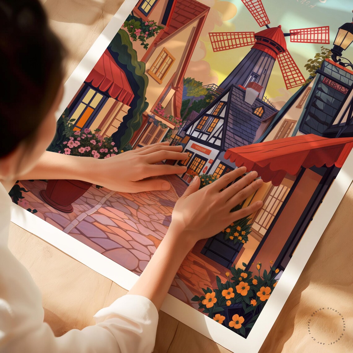 Solvang California Windmill Blue Sky Half Timbered Shops Daytime Poster - Image 3