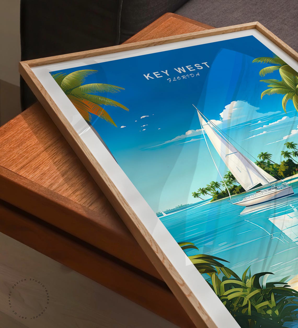Key West Florida Sailboat Palm Shore Turquoise Water Travel Poster - Image 3