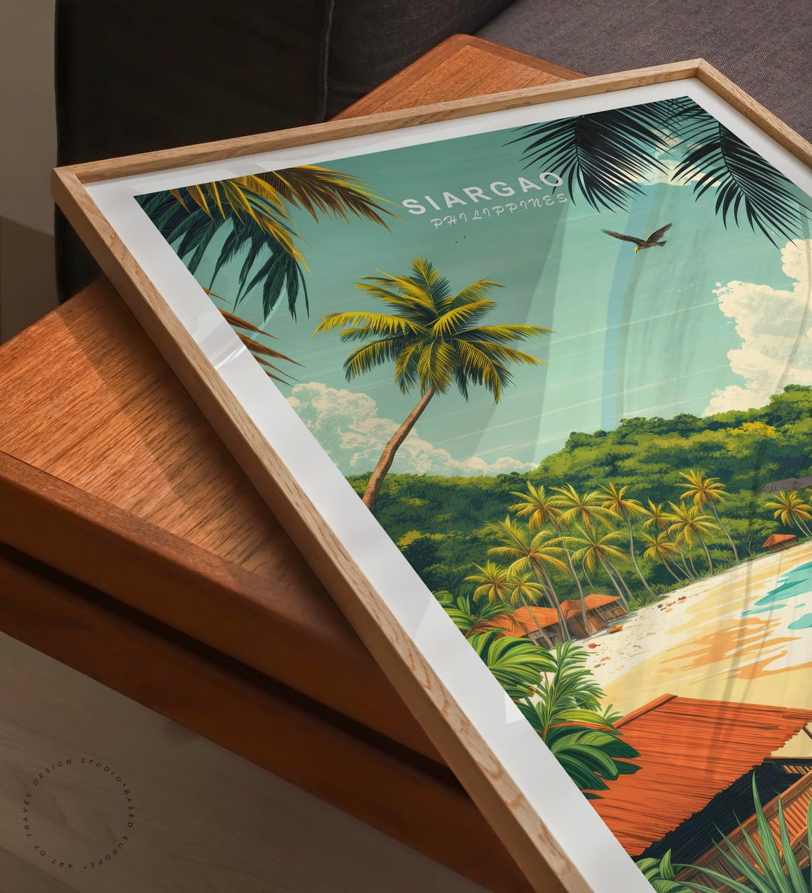 Siargao Philippines Palm Framed Beach Cove Huts Soaring Bird Poster - Image 6