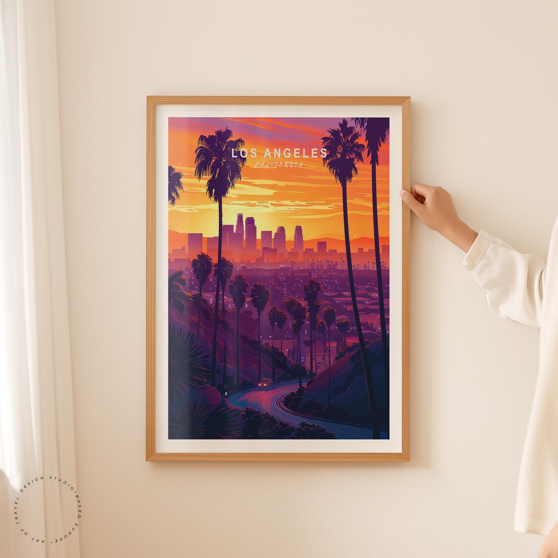 Los Angeles California Sunset Skyline Palm Silhouette Travel Poster - Image 2