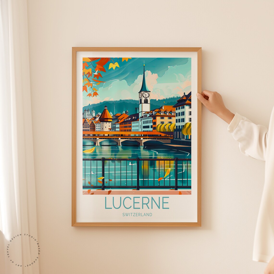 Lucerne Switzerland Chapel Bridge Old Town Autumn River Poster - Image 2
