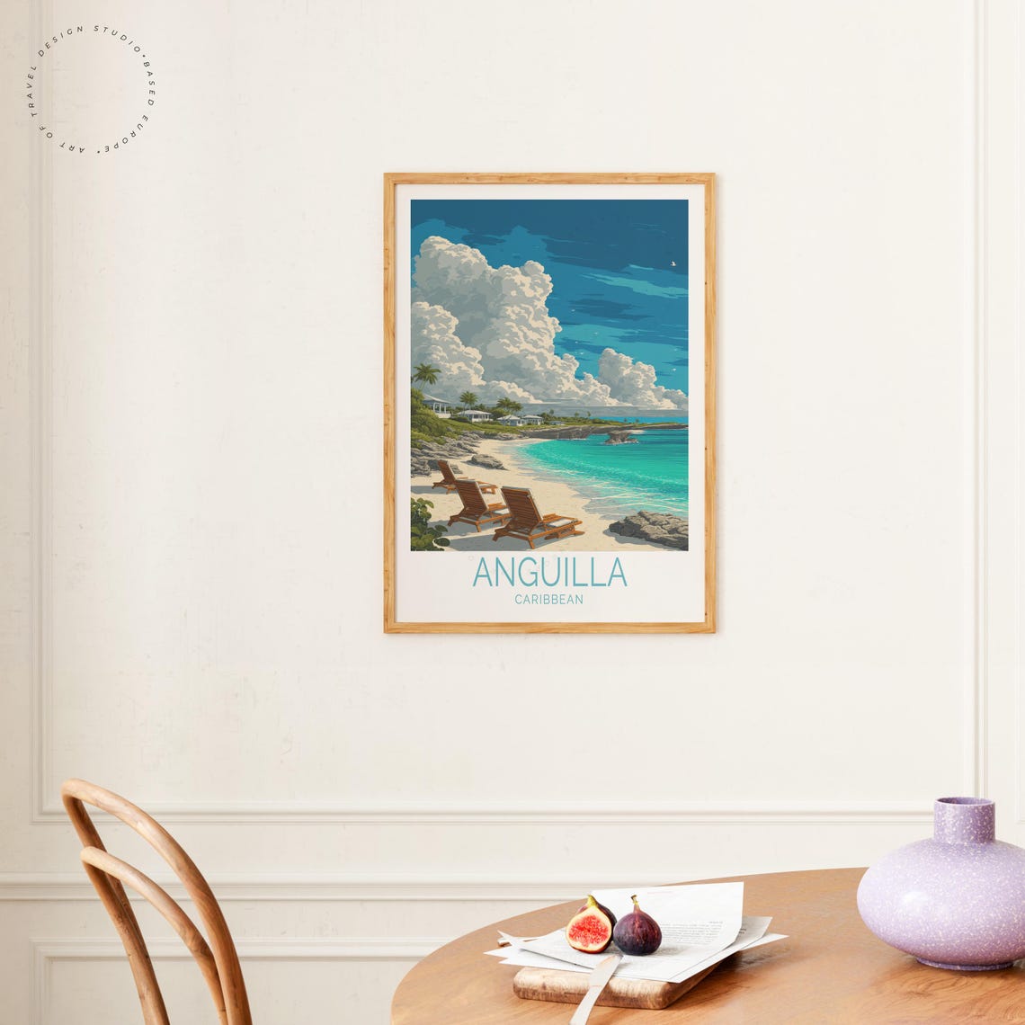 Anguilla Caribbean Beach Lounge Chairs Turquoise Sea Travel Poster - Image 4