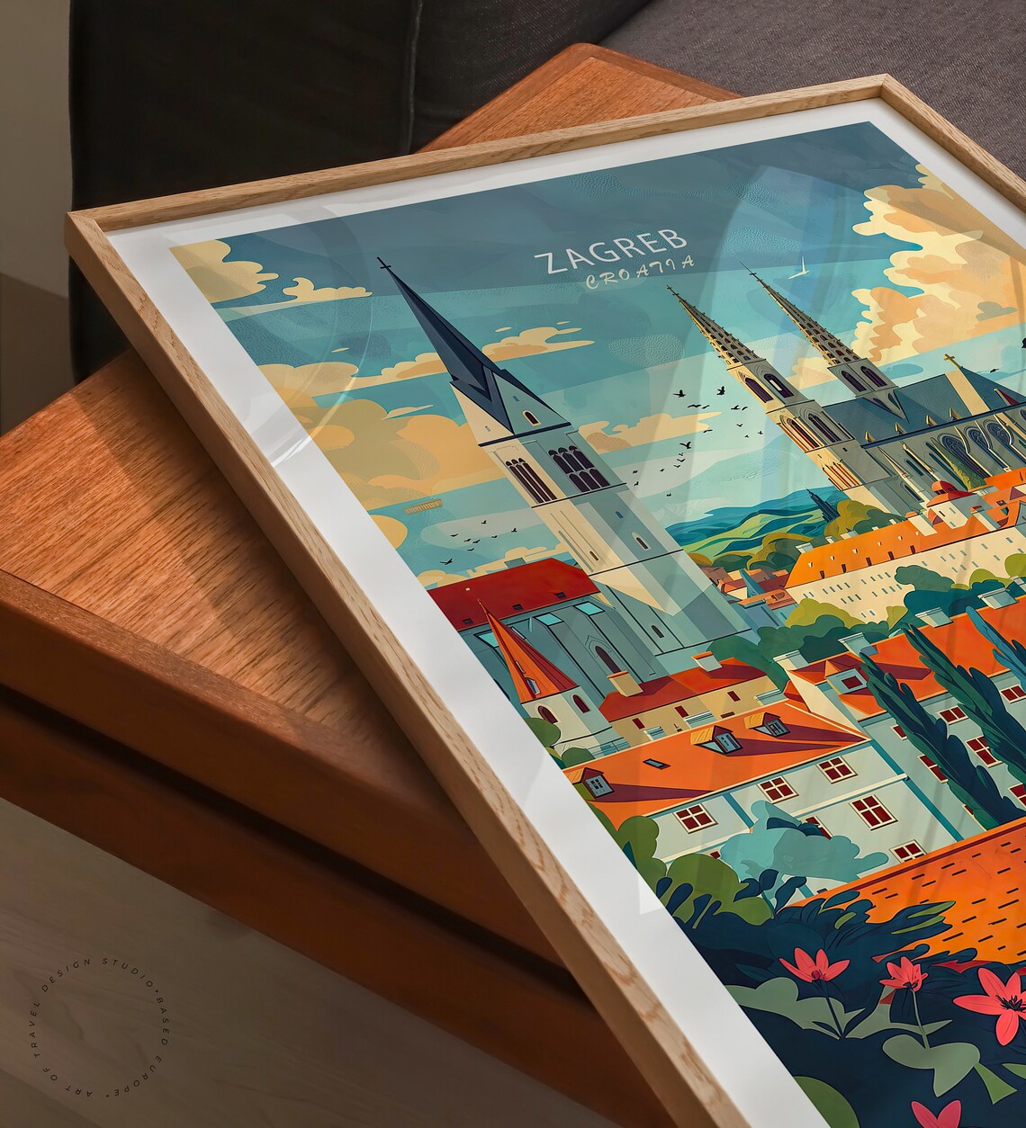 Zagreb Croatia Cathedral Twin Spires Red Rooftop Skyline Poster - Image 3